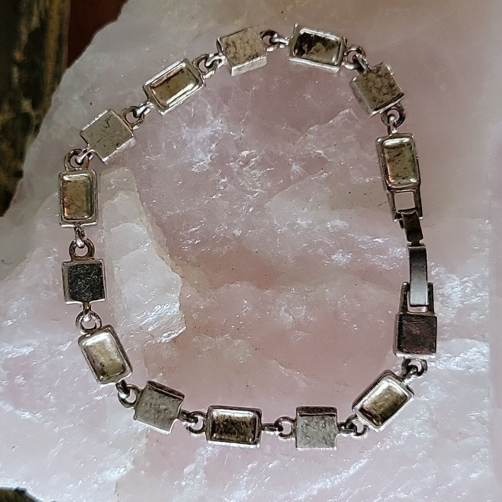 Silver Engraved Leaf Pattern Rectangle Square Lin… - image 3